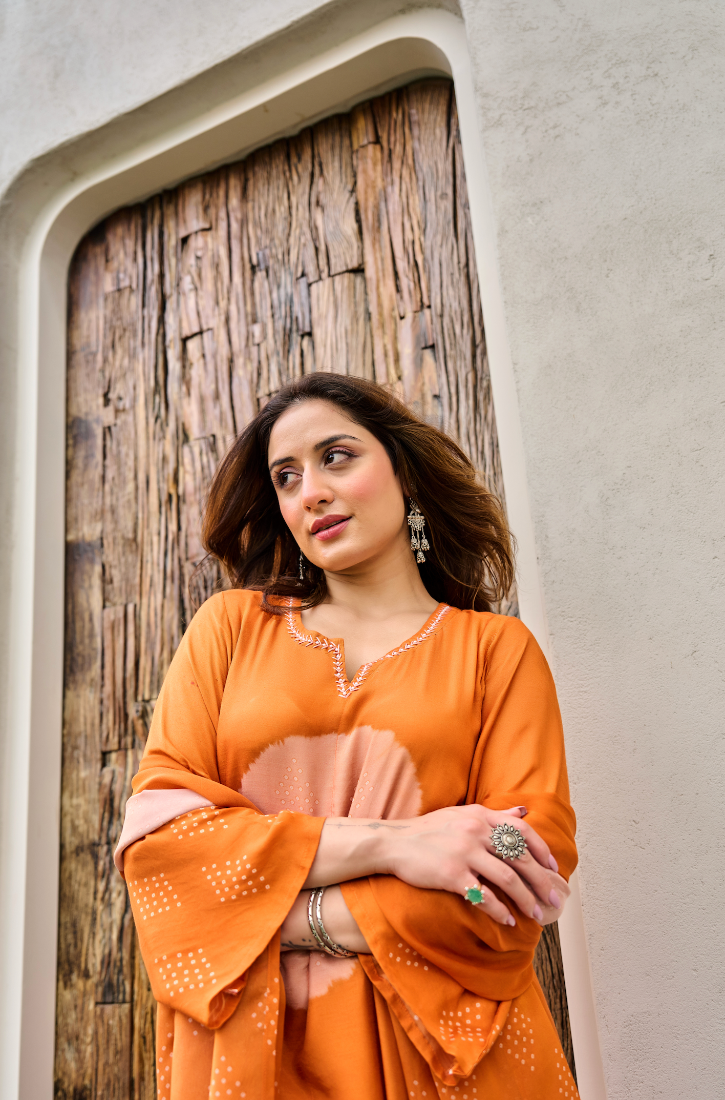 Rust Orange Printed Muslin Suit Set