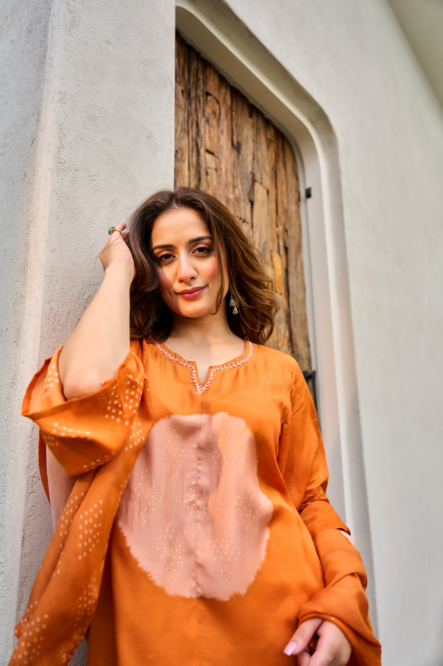 Rust Orange Printed Muslin Suit Set