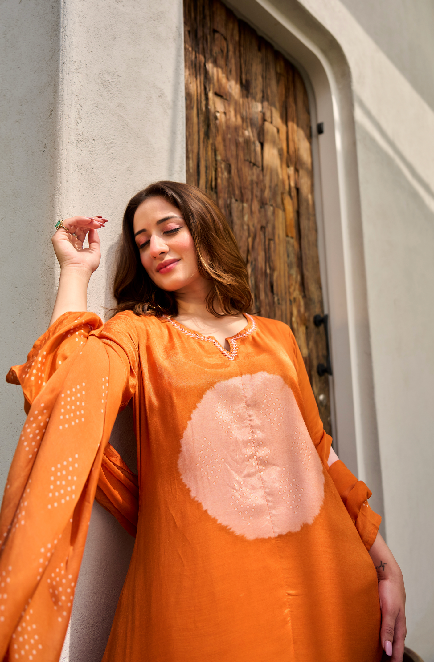 Rust Orange Printed Muslin Suit Set