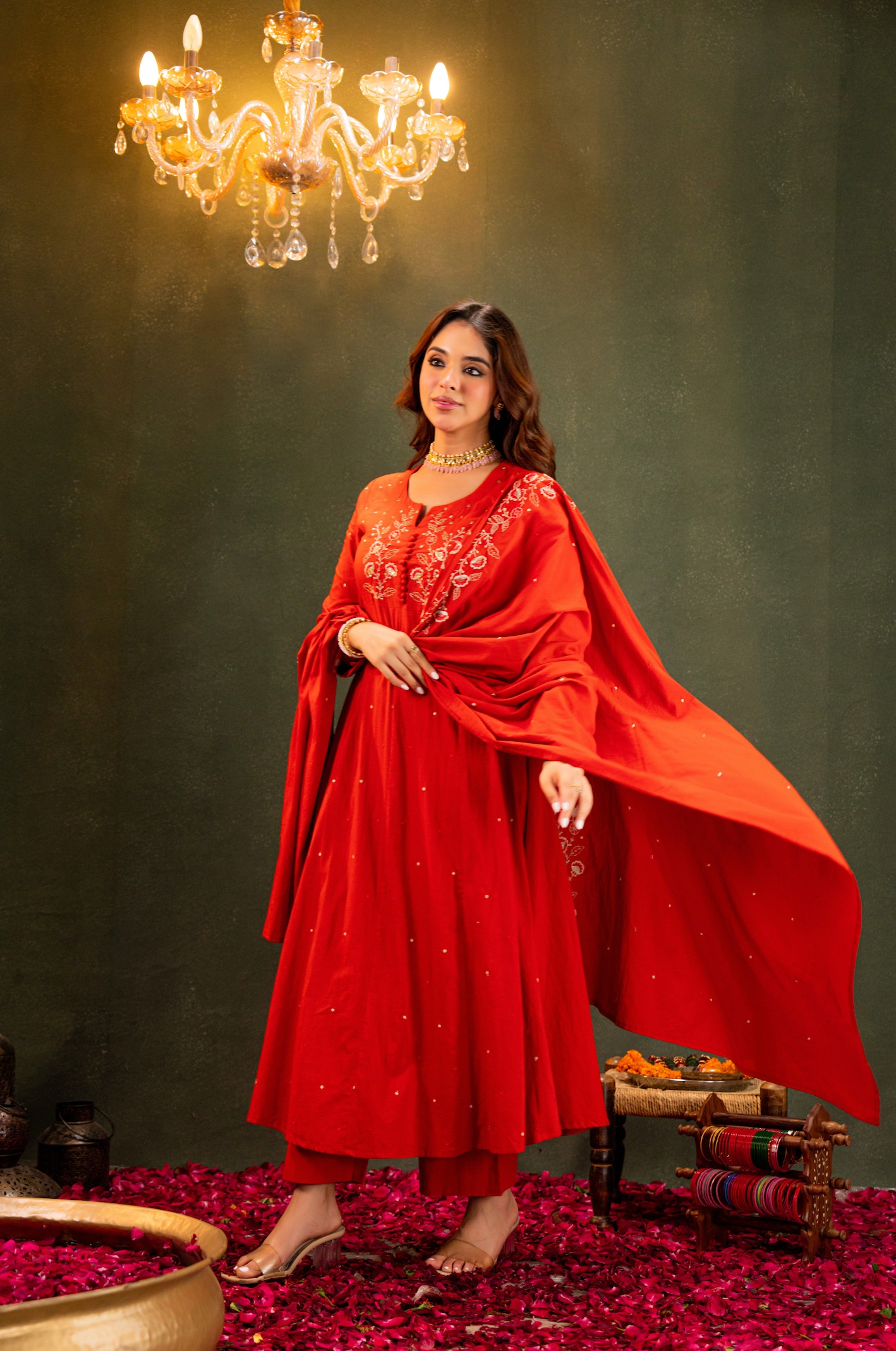 Rust Aura Anarkali Suit Set