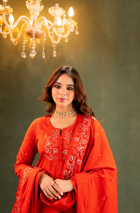 Rust Aura Anarkali Suit Set