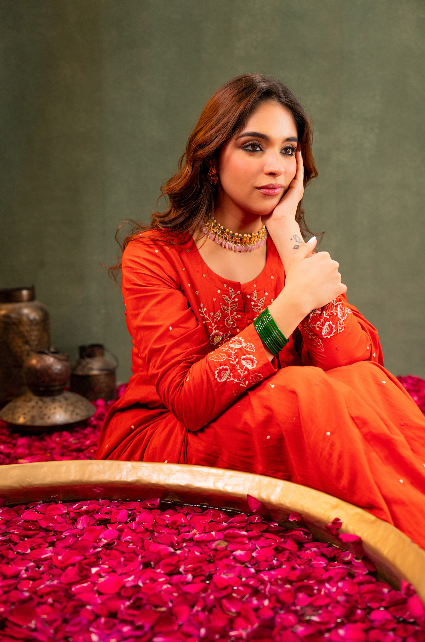 Rust Aura Anarkali Suit Set