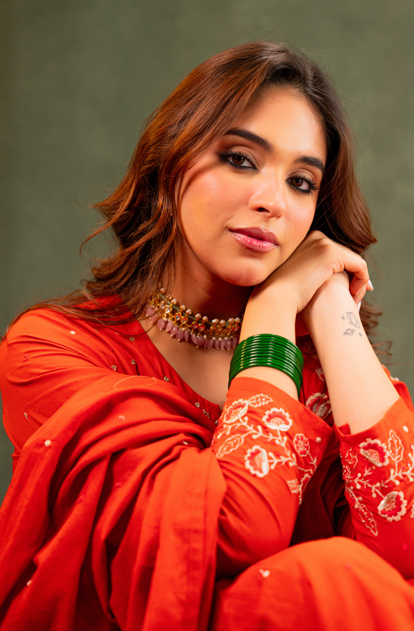Rust Aura Anarkali Suit Set