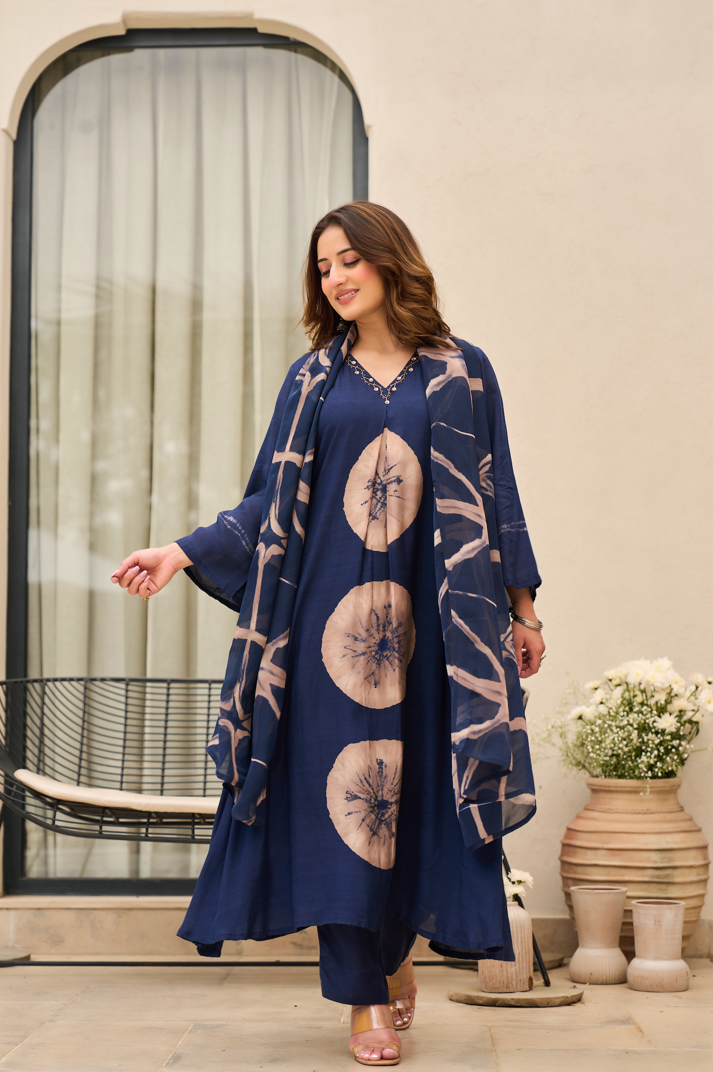 Midnight Indigo Muslin Printed Suit Set