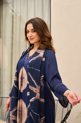 Midnight Indigo Muslin Printed Suit Set