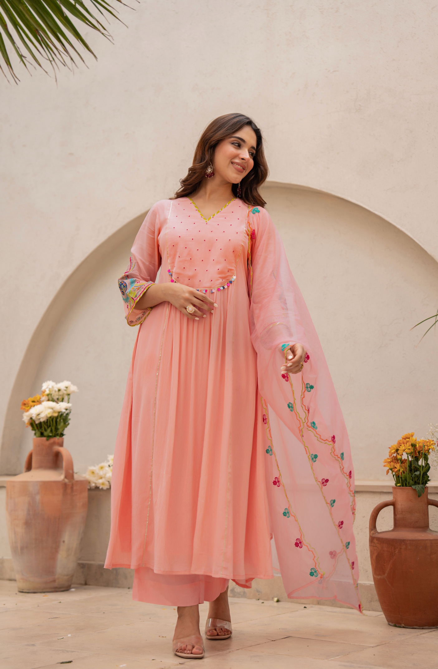 Peach Blossom Anarkali Suit Set