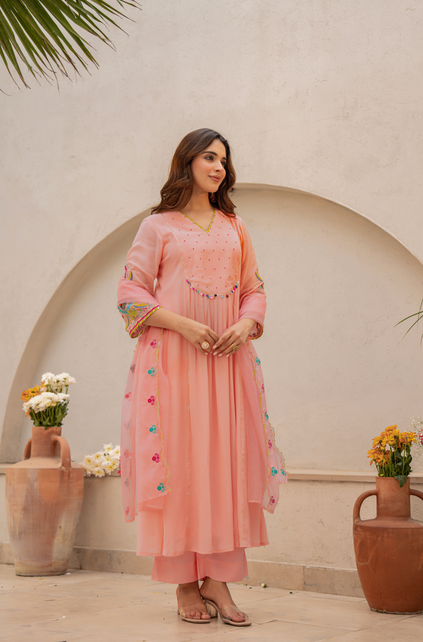 Peach Blossom Anarkali Suit Set
