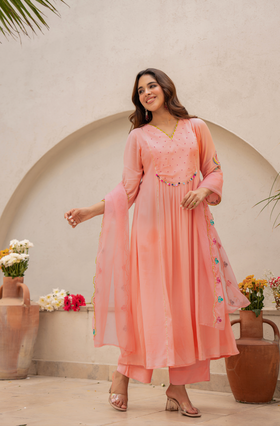 Peach Blossom Anarkali Suit Set