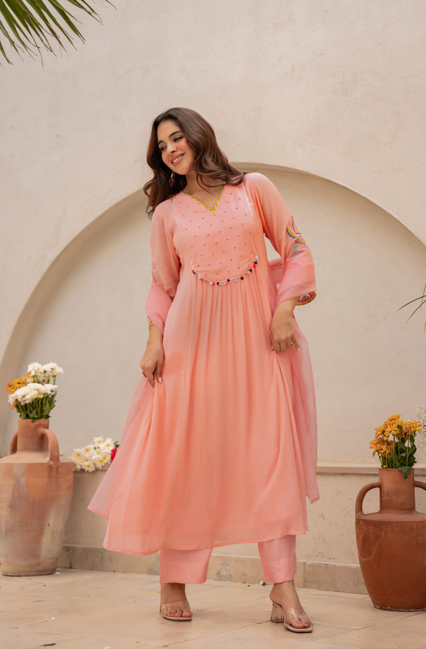 Peach Blossom Anarkali Suit Set