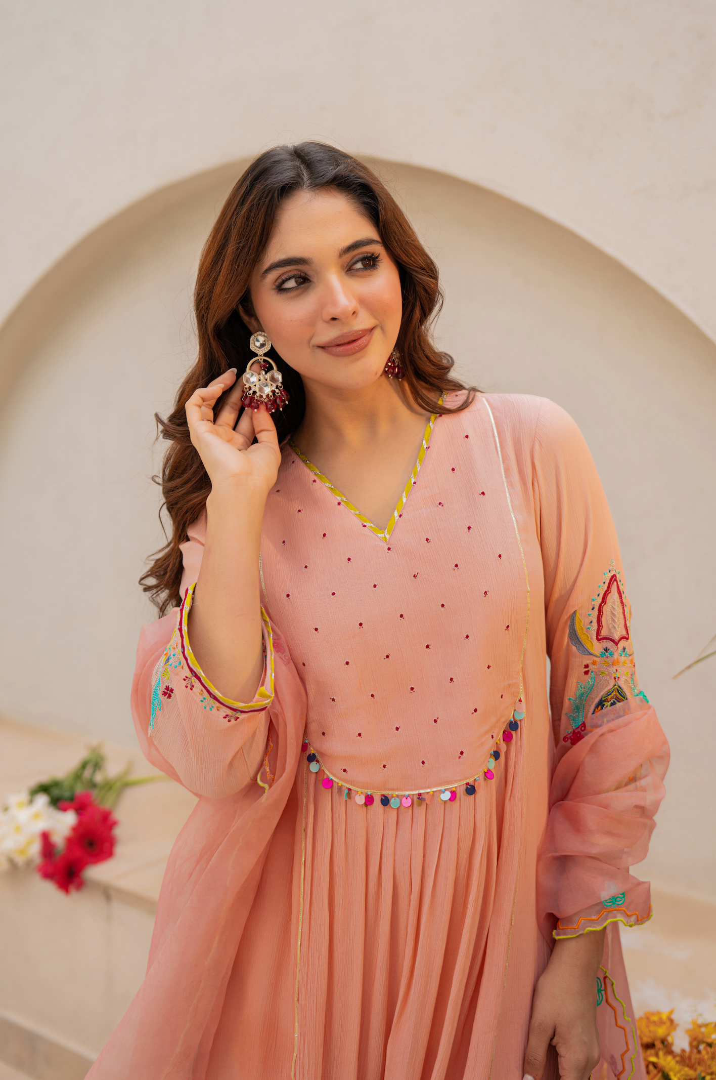 Peach Blossom Anarkali Suit Set