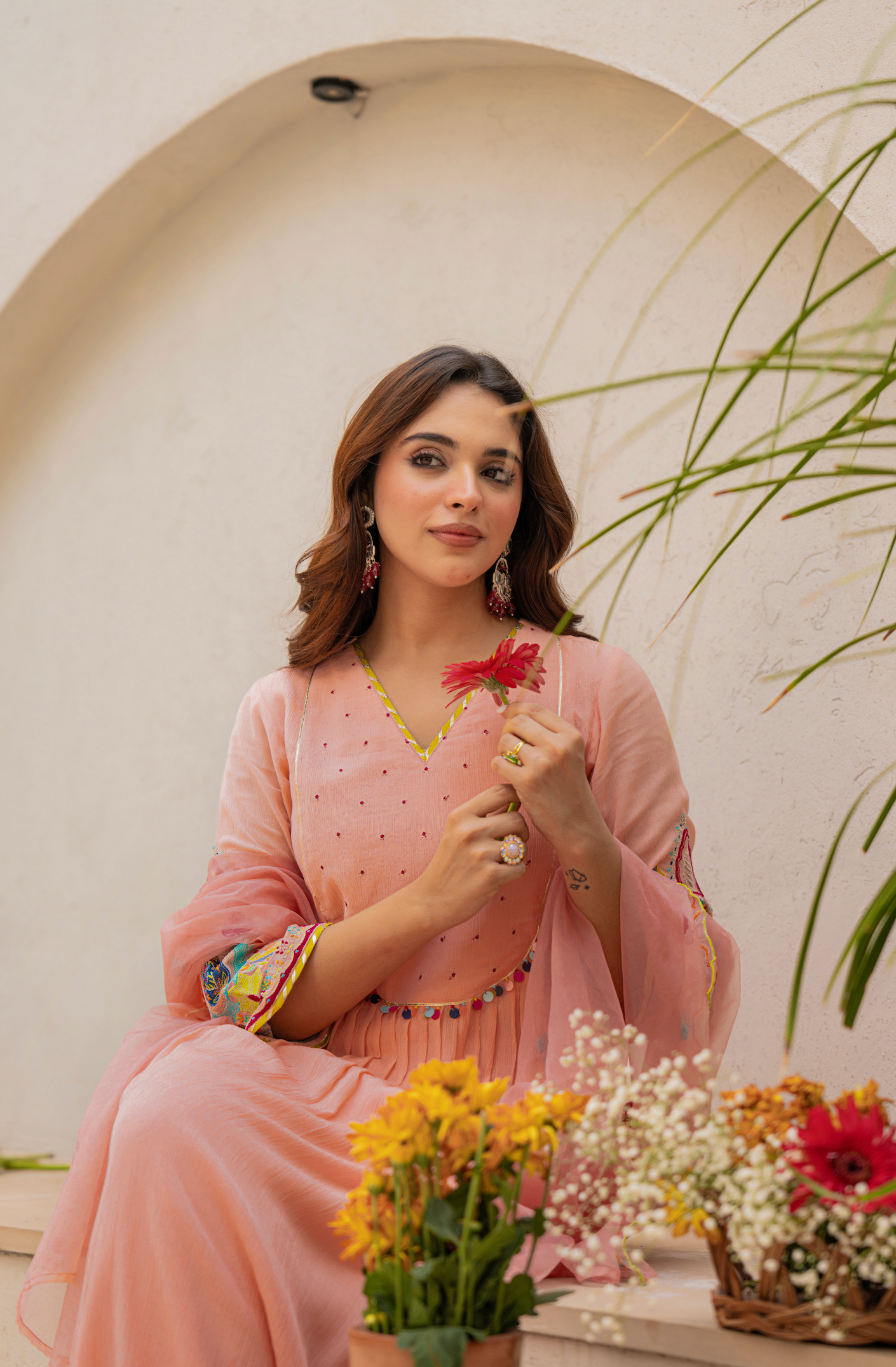 Peach Blossom Anarkali Suit Set