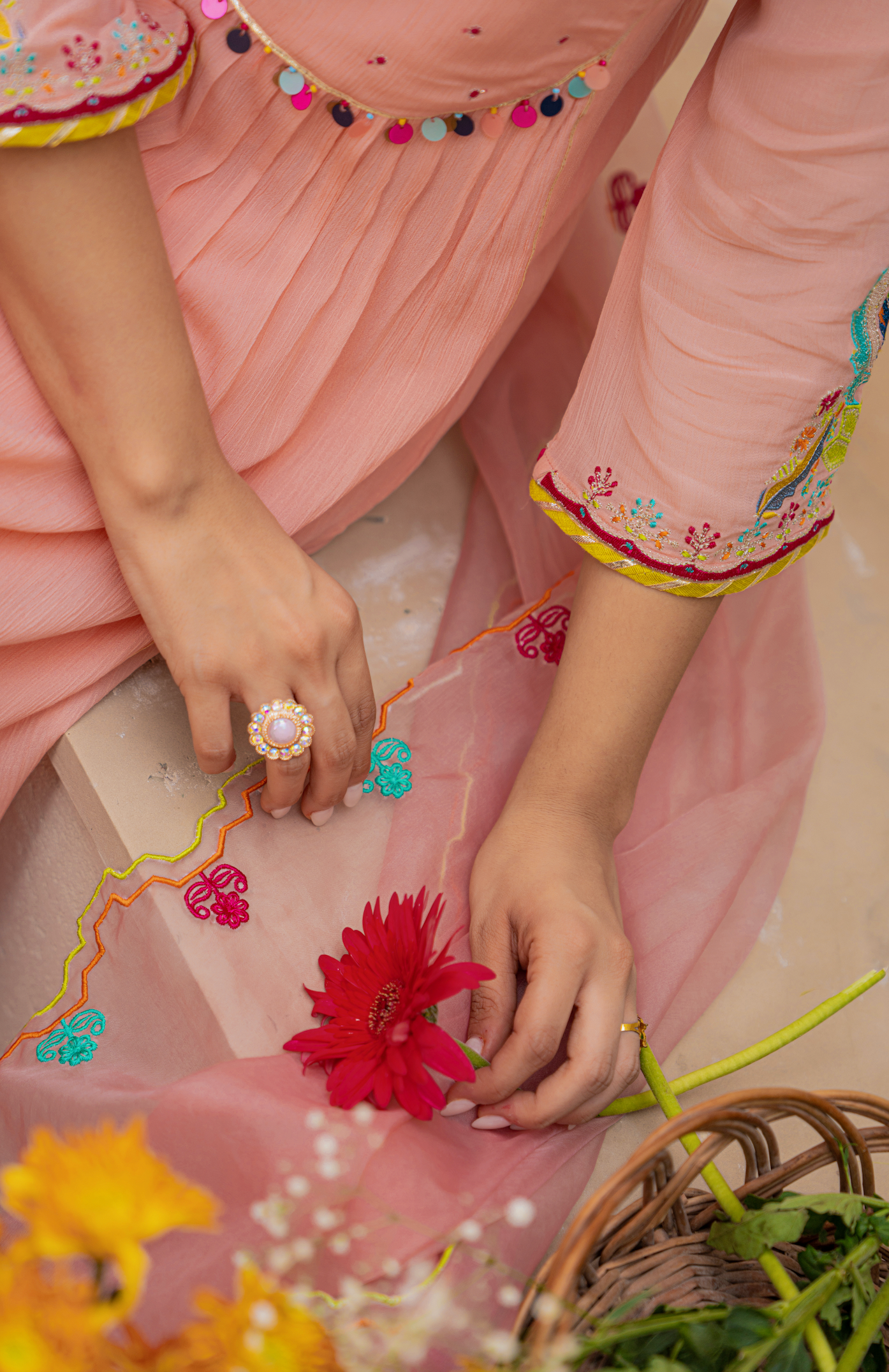 Peach Blossom Anarkali Suit Set