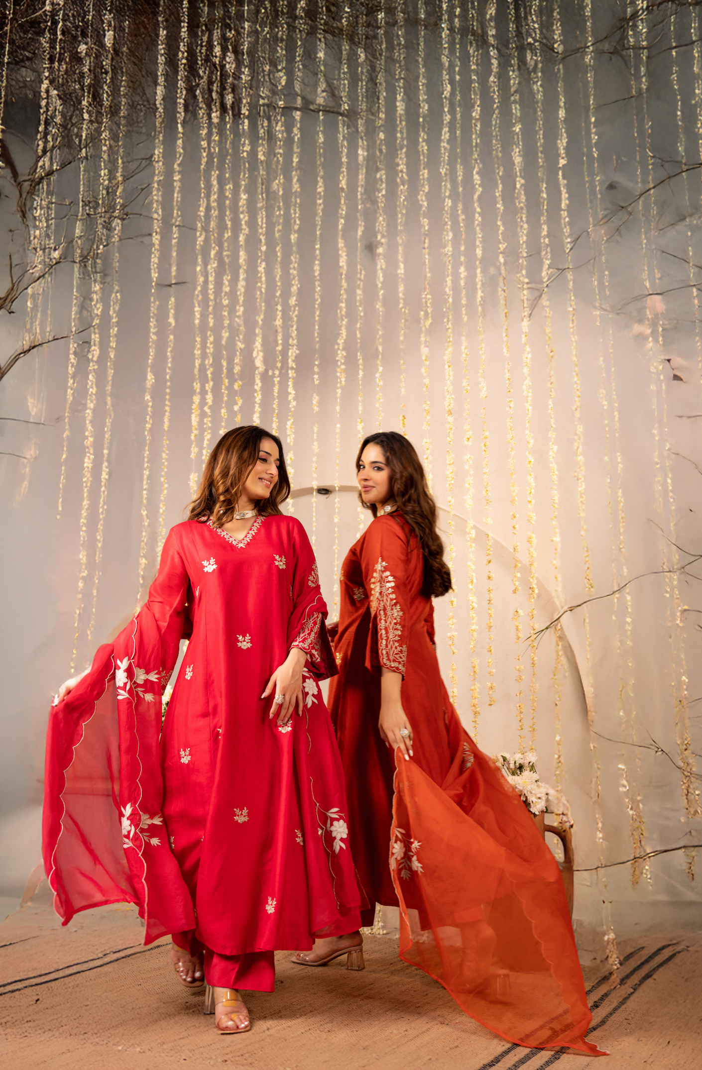 Tangerine Glow Silk Suit Set