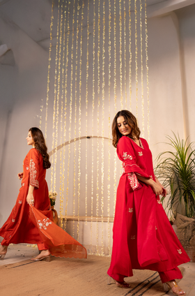 Tangerine Glow Silk Suit Set