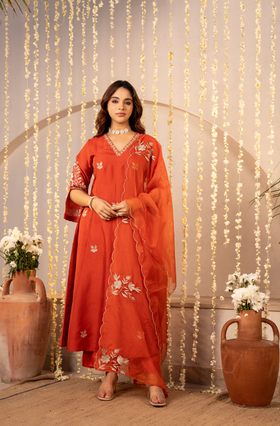 Tangerine Glow Silk Suit Set