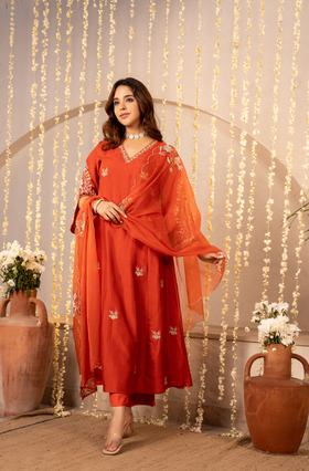 Tangerine Glow Silk Suit Set