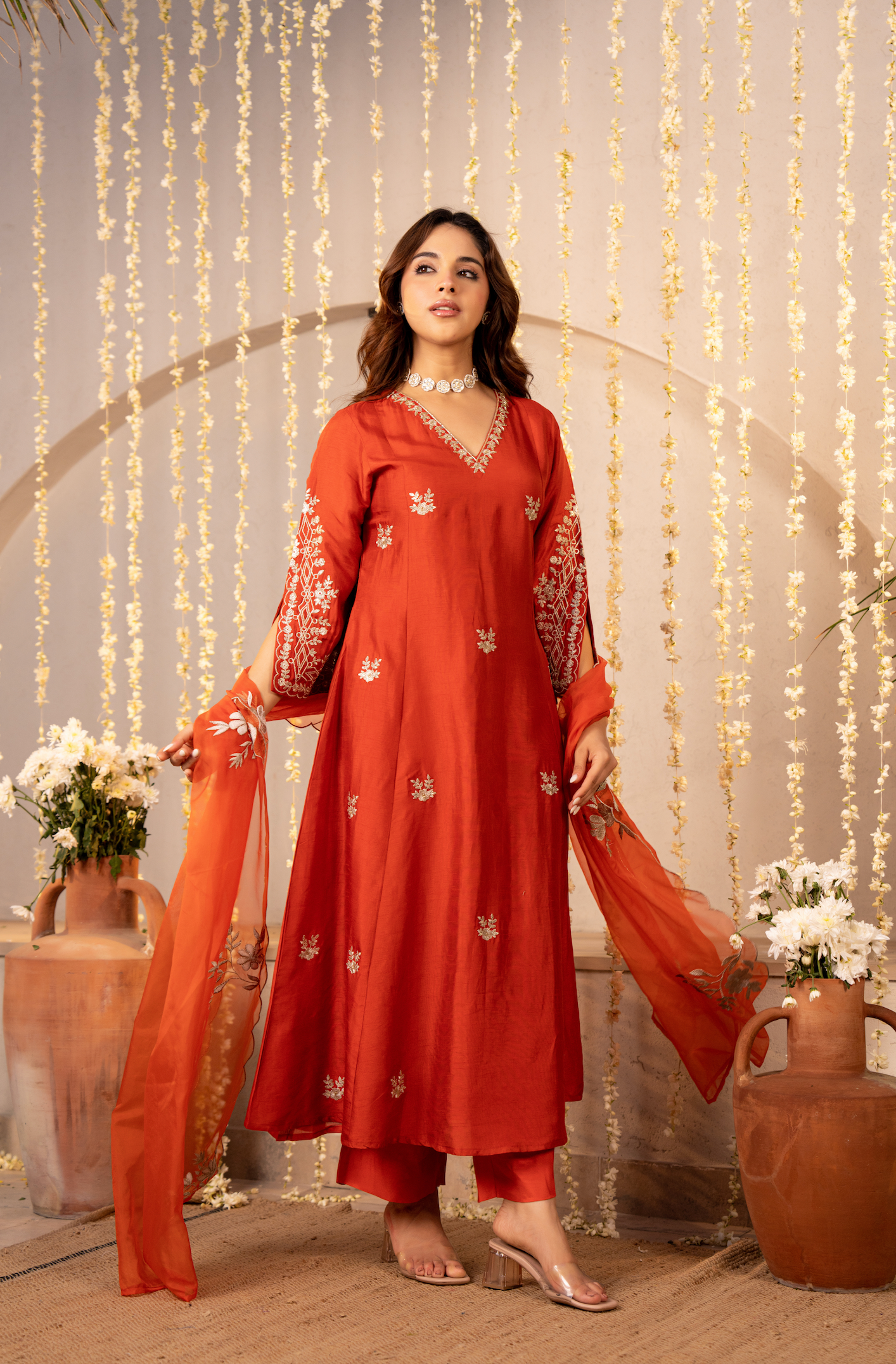 Tangerine Glow Silk Suit Set