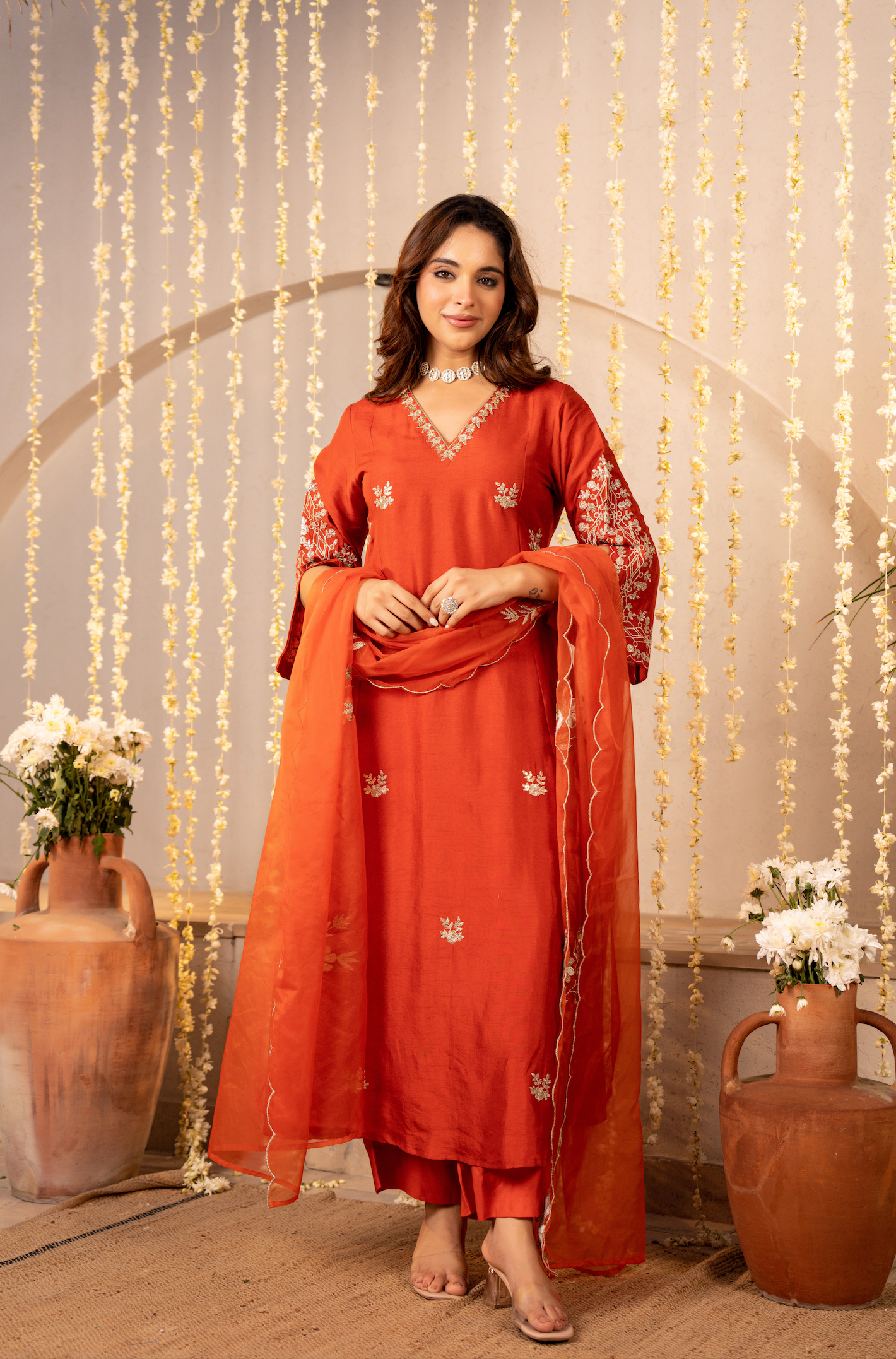 Tangerine Glow Silk Suit Set