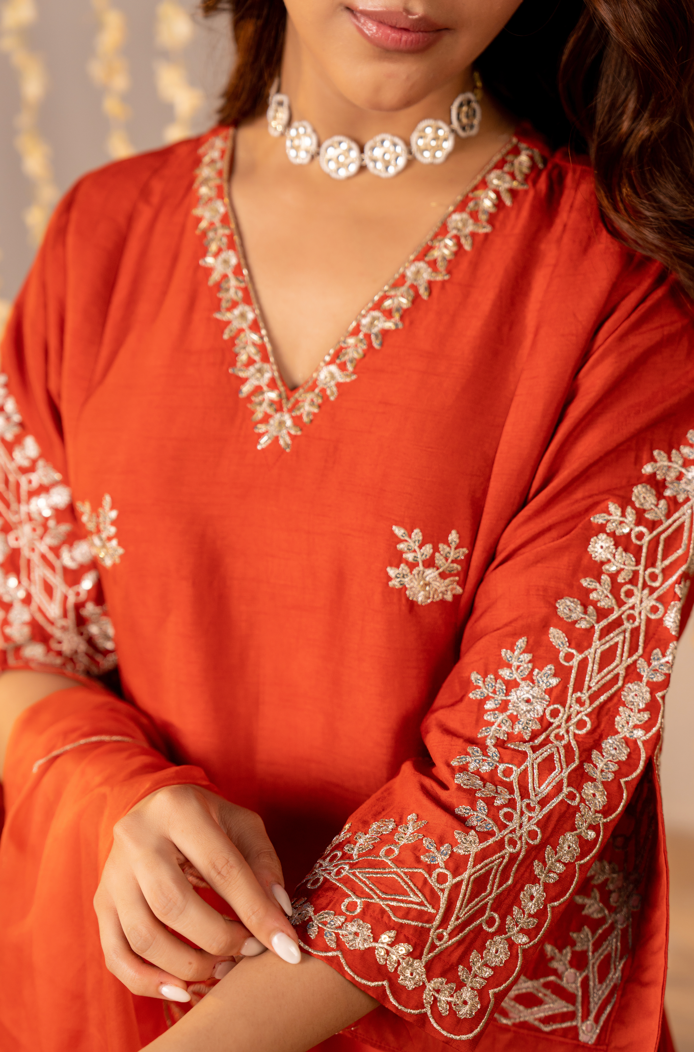 Tangerine Glow Silk Suit Set