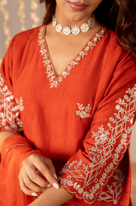 Tangerine Glow Silk Suit Set