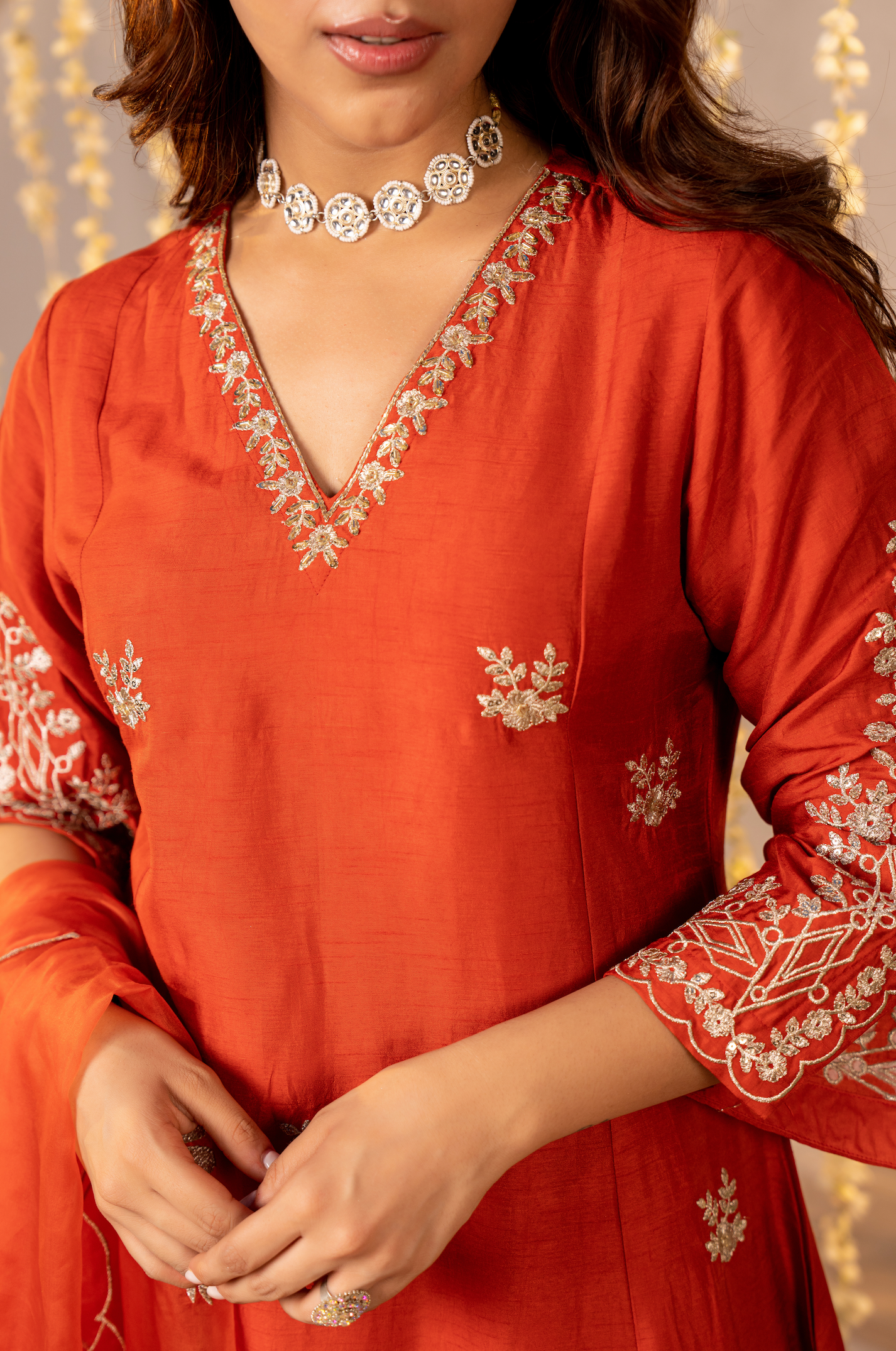 Tangerine Glow Silk Suit Set