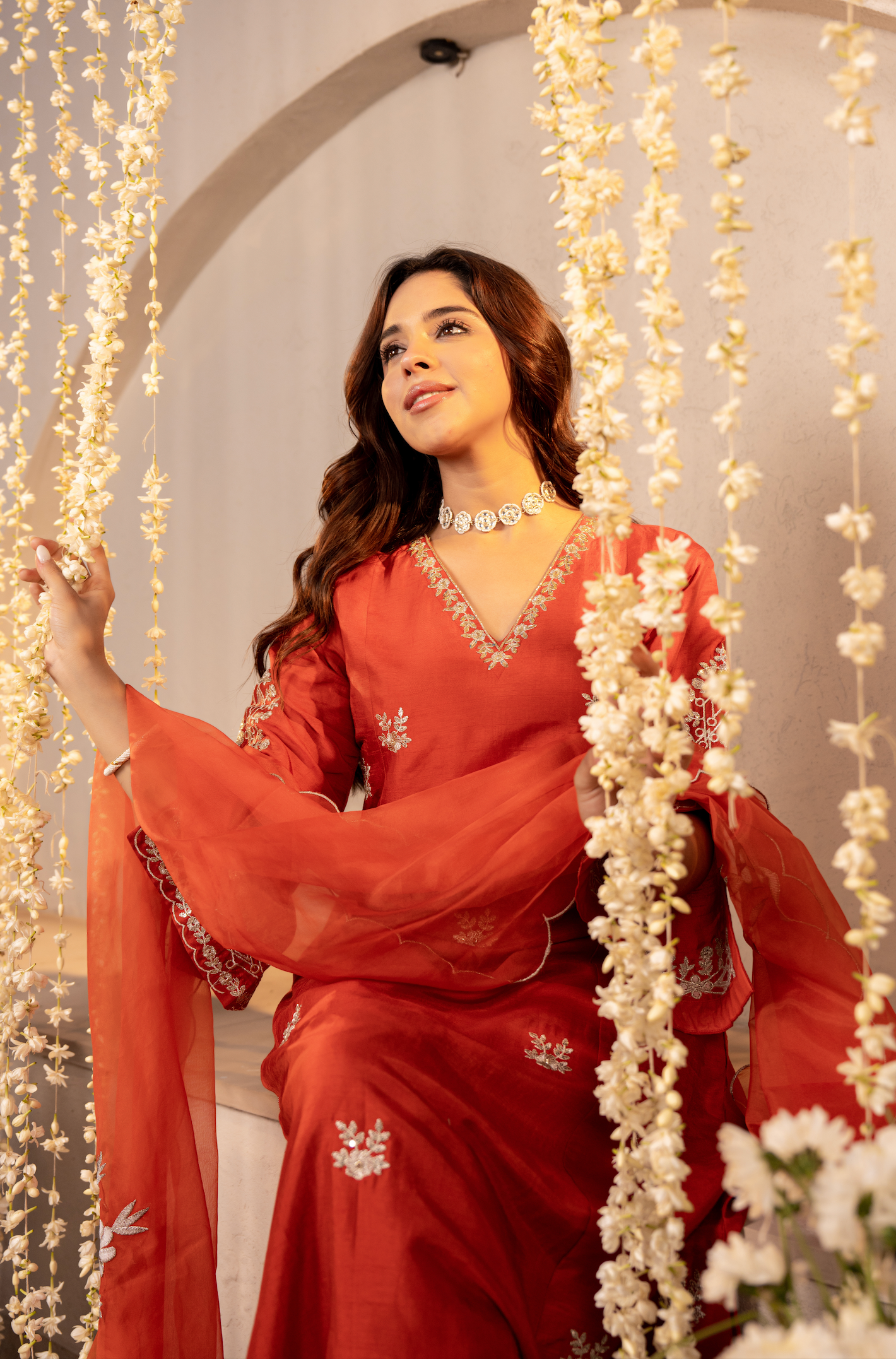 Tangerine Glow Silk Suit Set