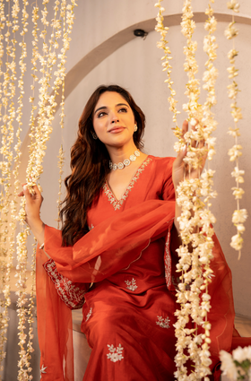 Tangerine Glow Silk Suit Set