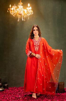 Amber Glow Silk Suit Set