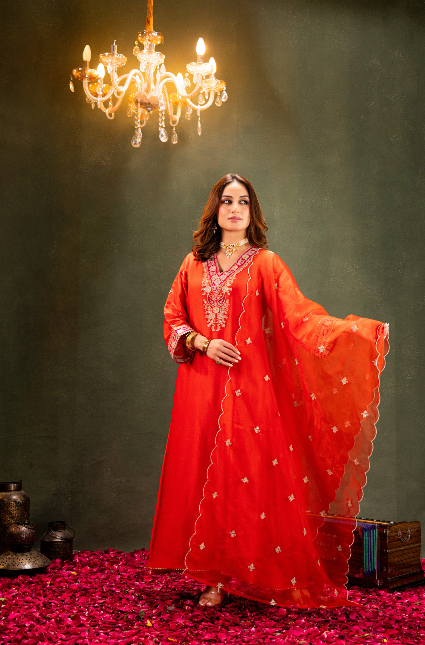 Amber Glow Silk Suit Set