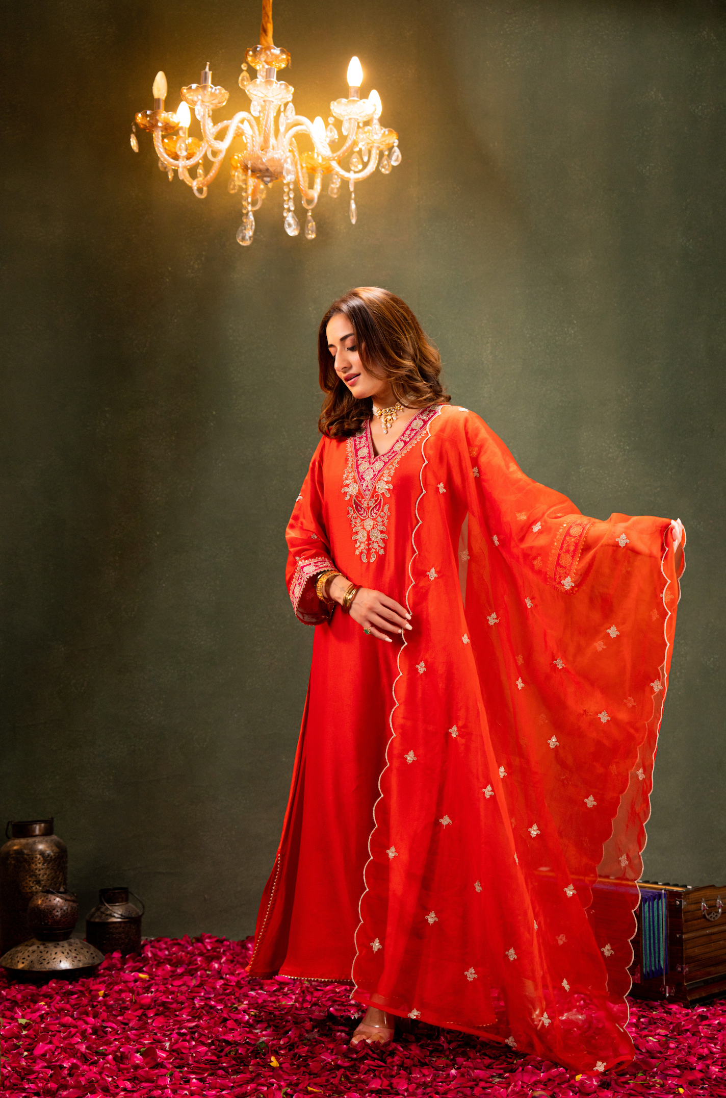 Amber Glow Silk Suit Set