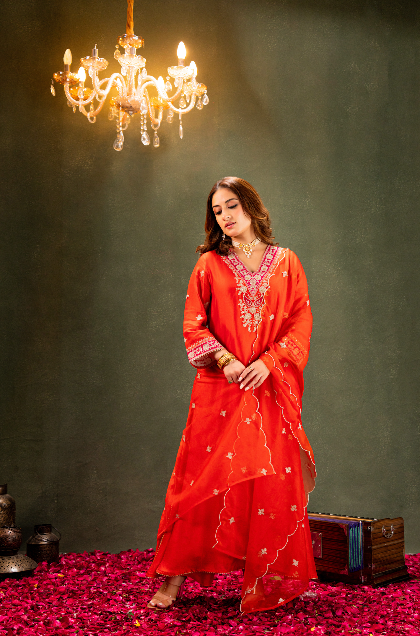 Amber Glow Silk Suit Set