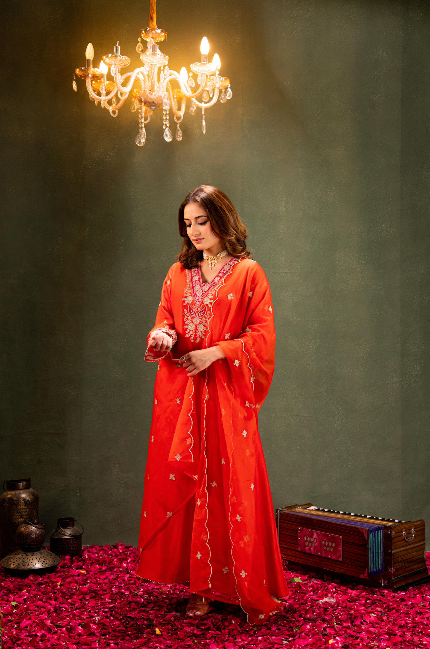 Amber Glow Silk Suit Set