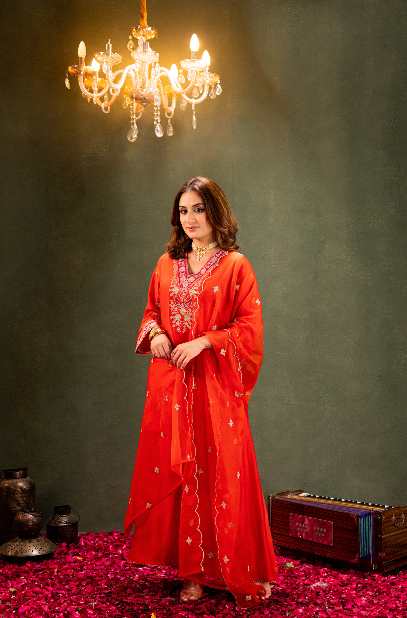 Amber Glow Silk Suit Set