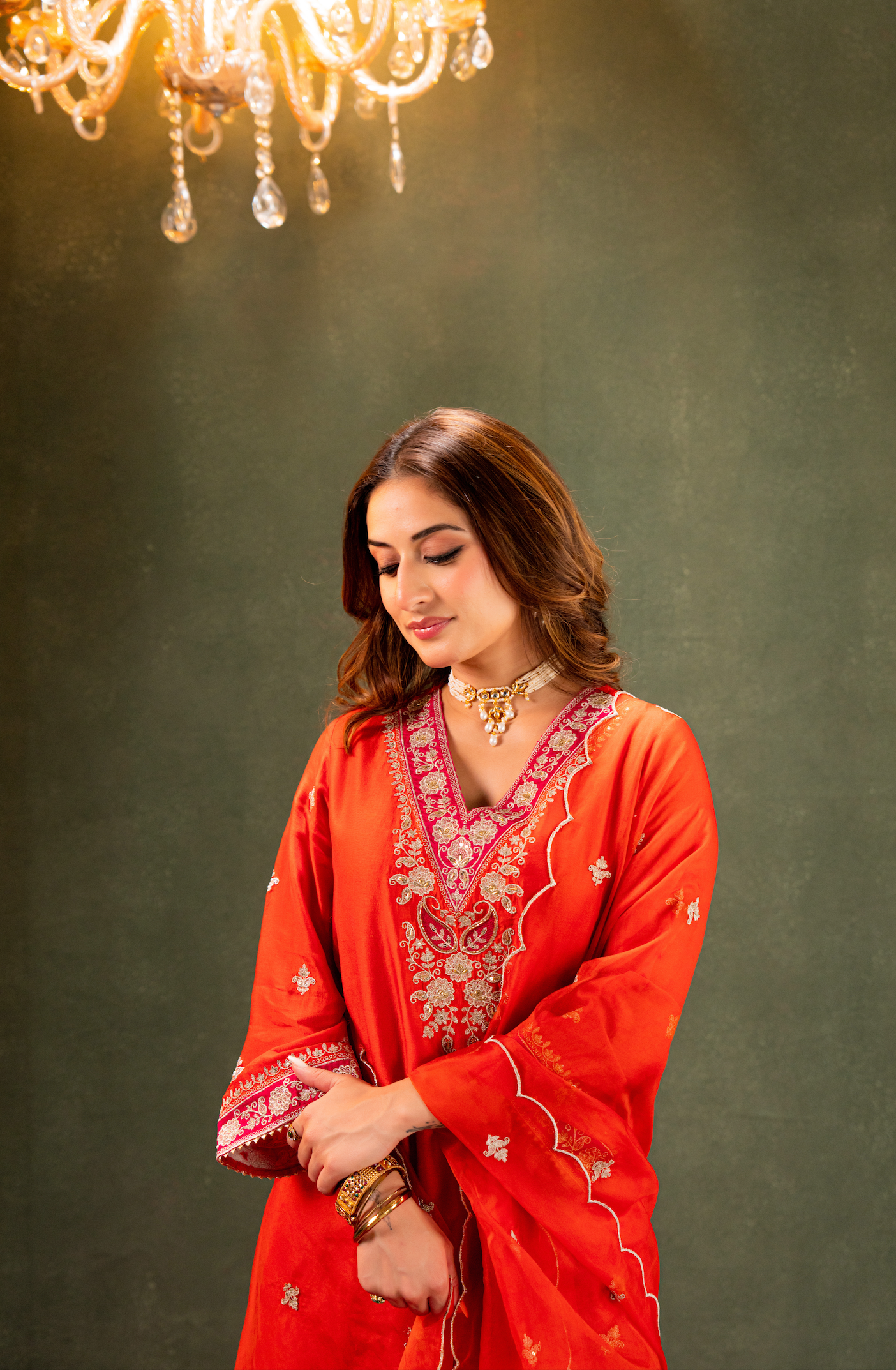 Amber Glow Silk Suit Set