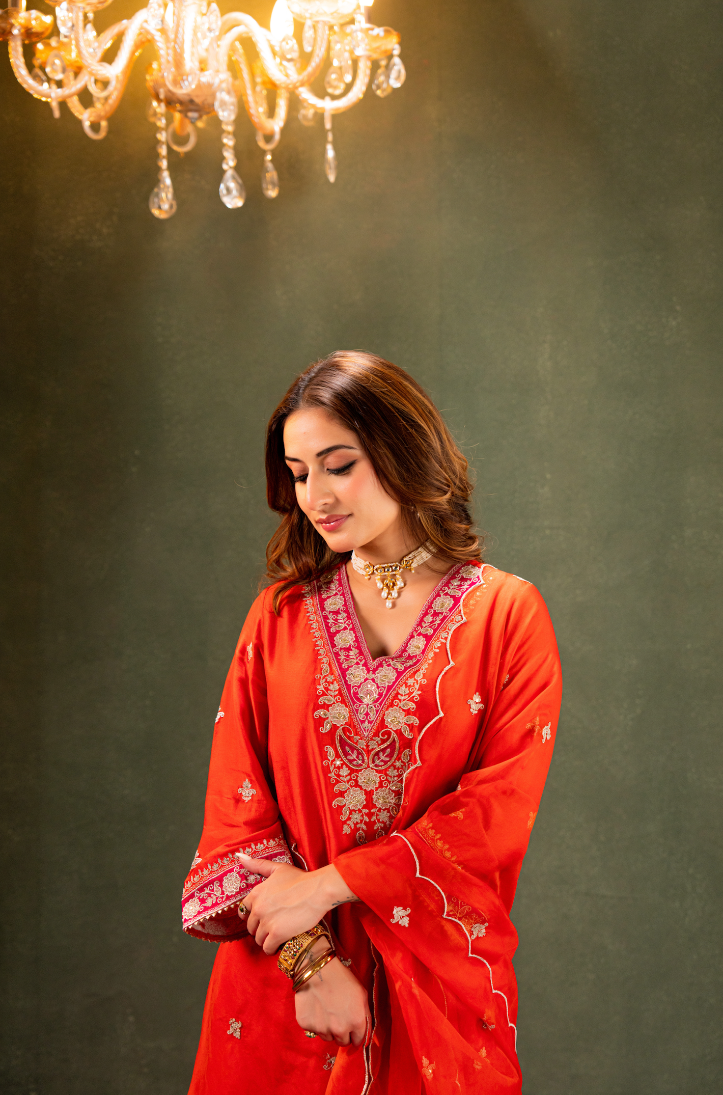 Amber Glow Silk Suit Set