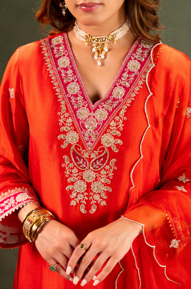 Amber Glow Silk Suit Set