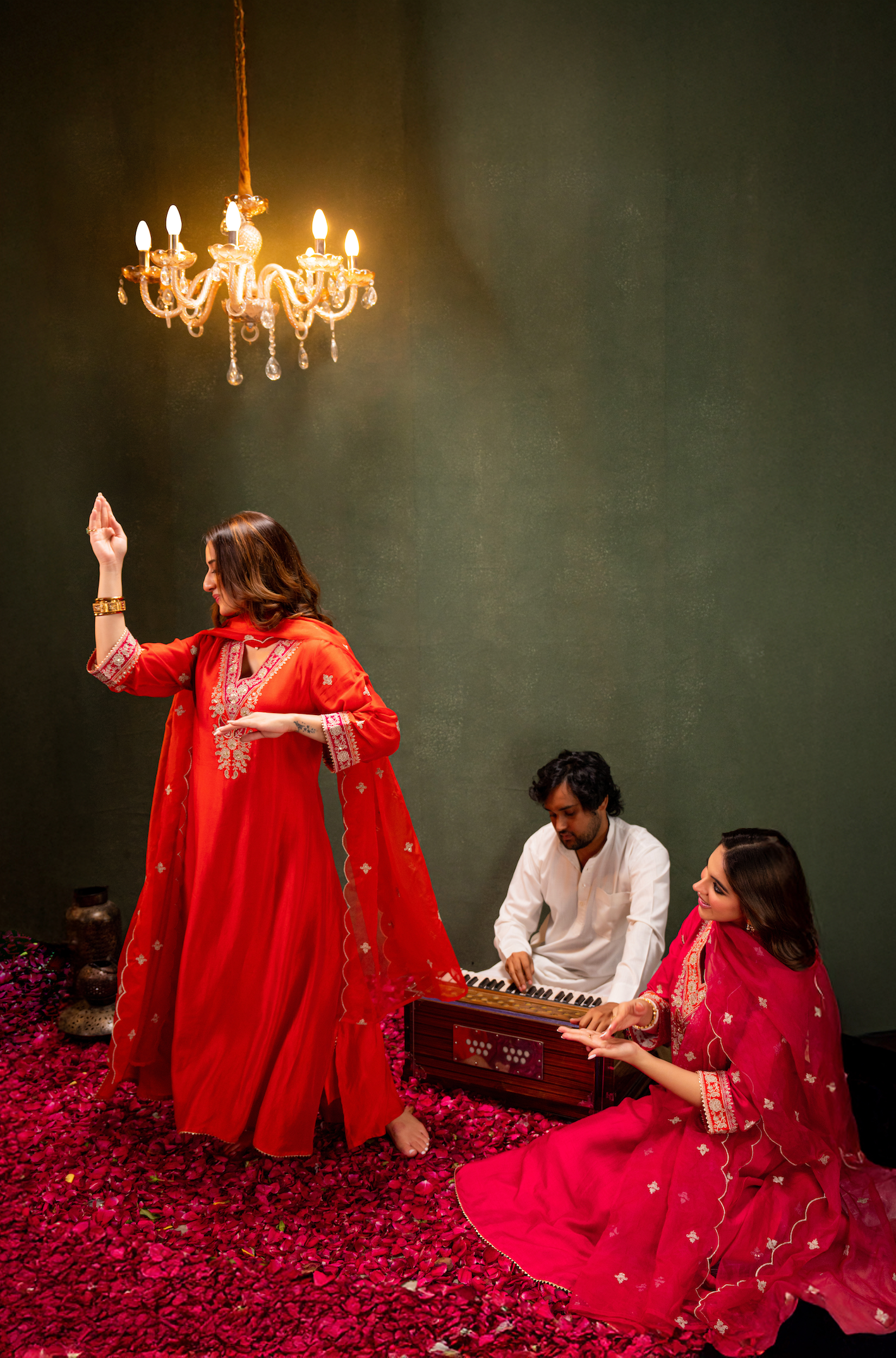 Amber Glow Silk Suit Set