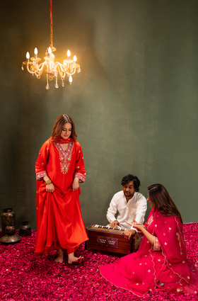 Amber Glow Silk Suit Set