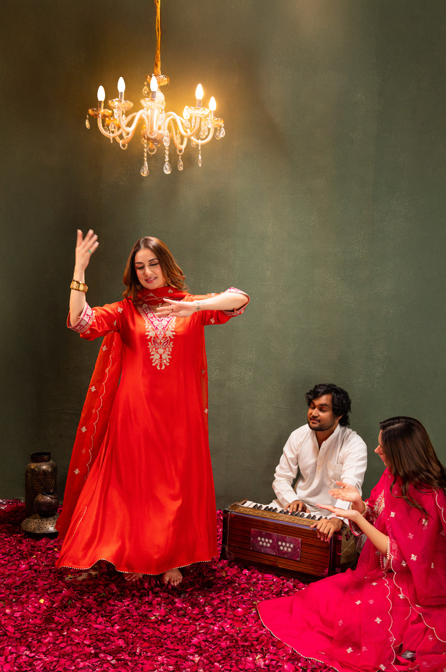 Amber Glow Silk Suit Set