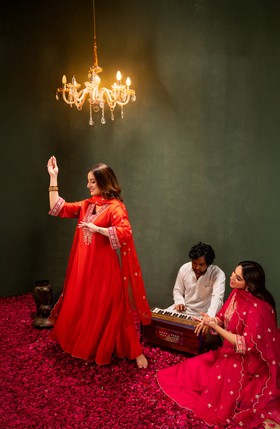 Amber Glow Silk Suit Set