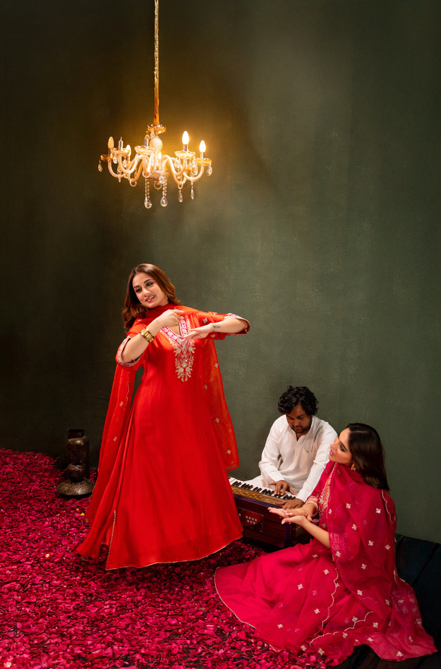 Amber Glow Silk Suit Set