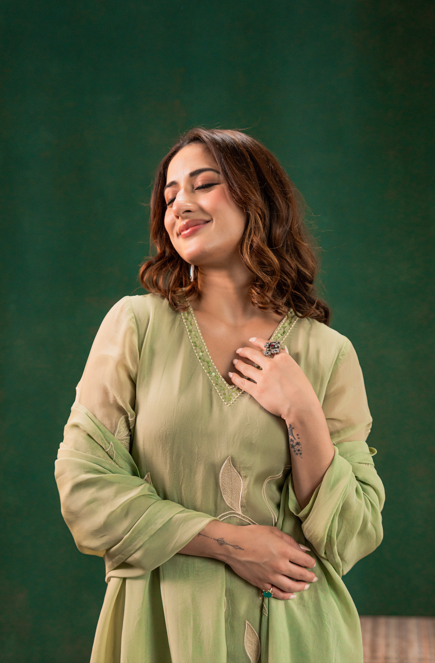 Pistachio Pearl Silk Suit Set
