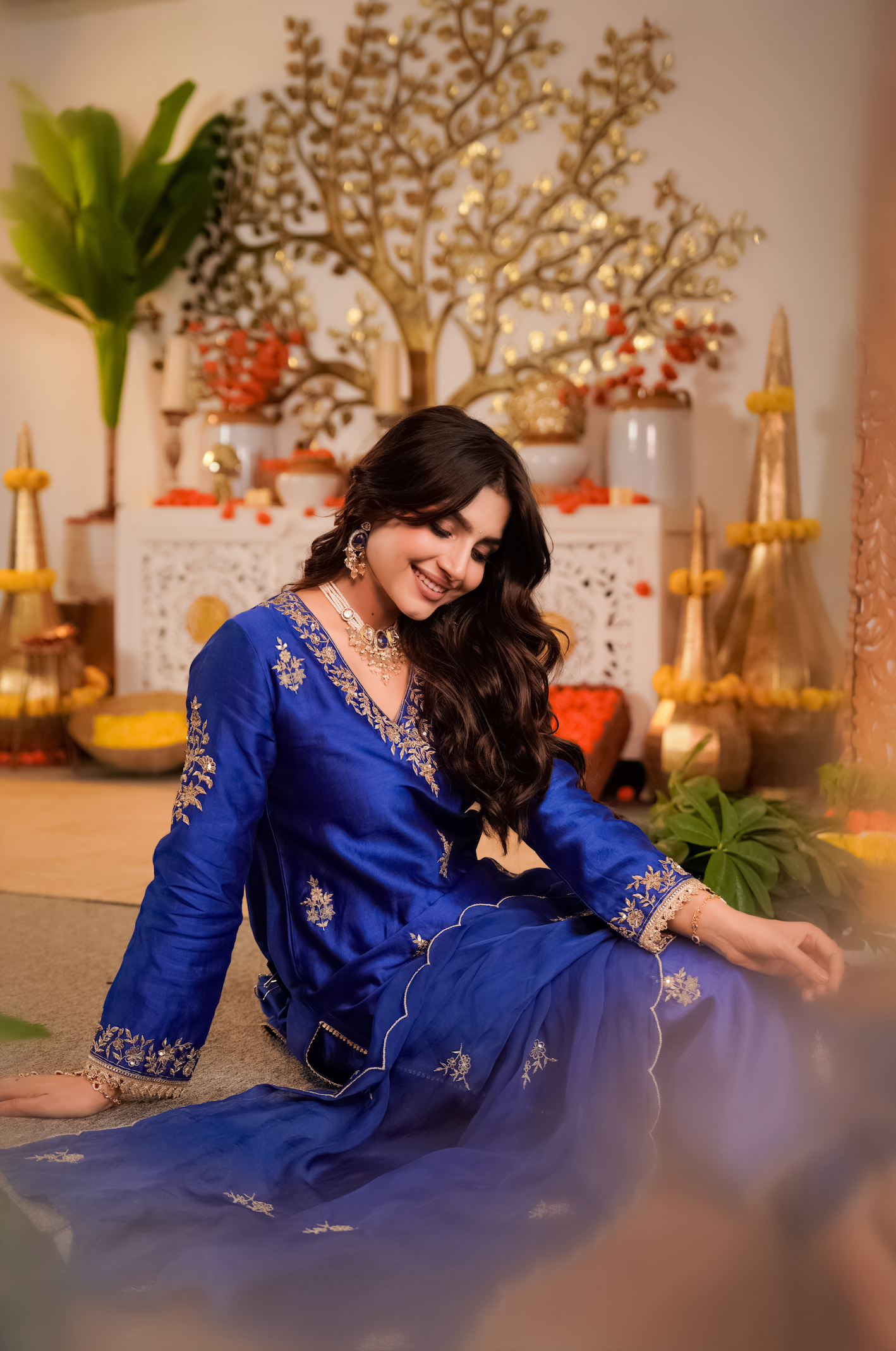 Royal Sapphire Pure Russian Silk Suit Set