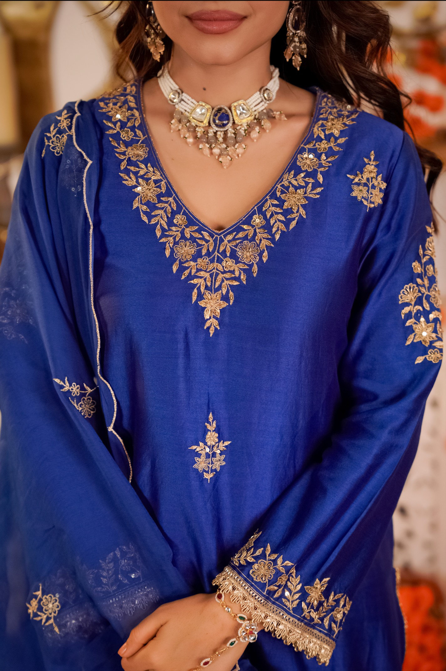 Royal Sapphire Pure Russian Silk Suit Set
