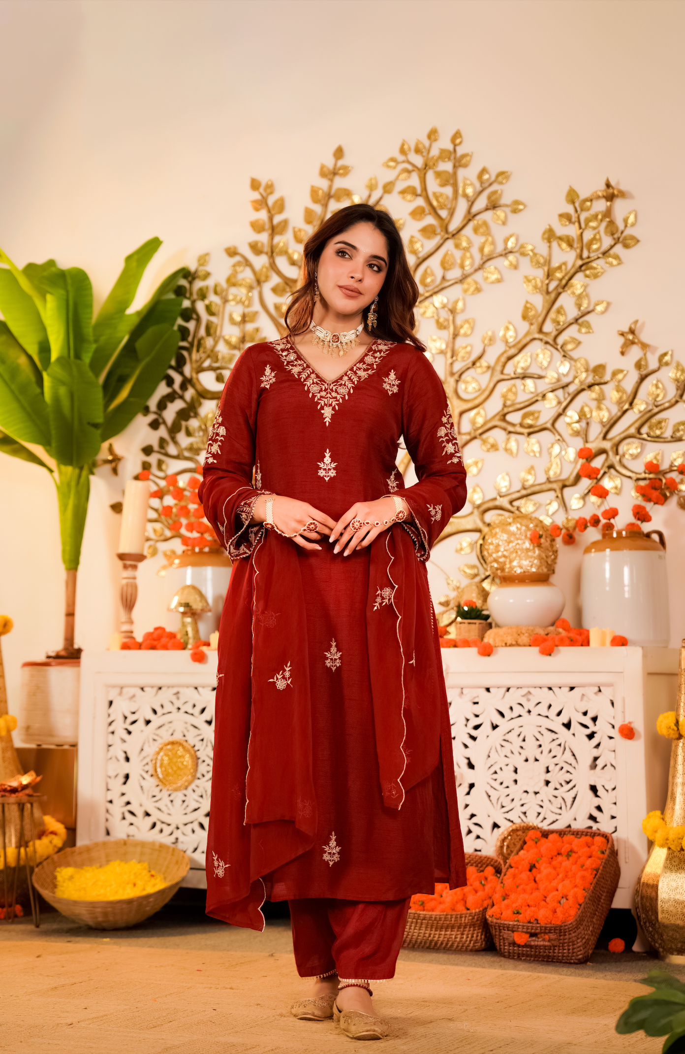 Crimson Royale Pure Russian Silk Suit Set