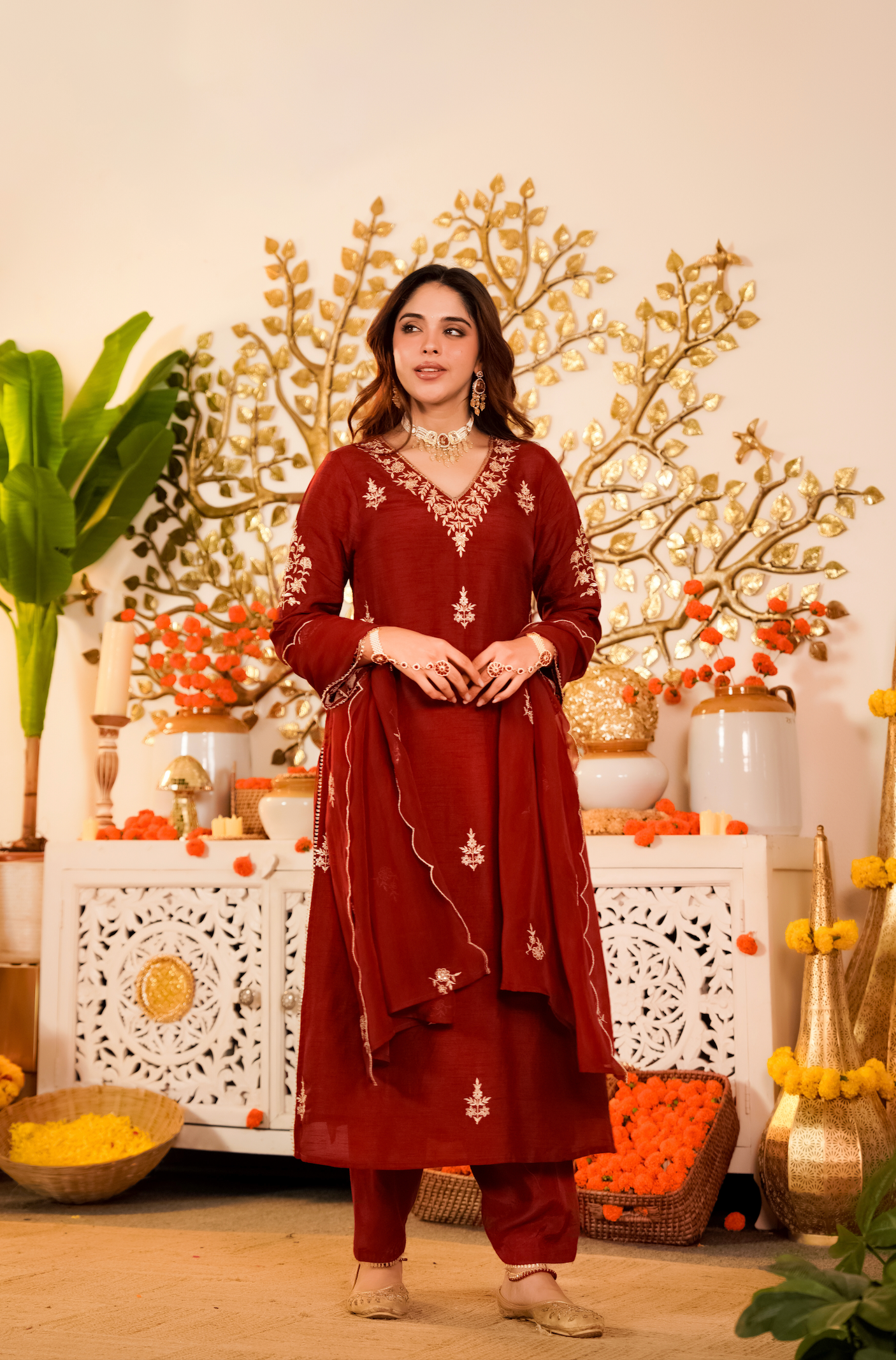 Crimson Royale Pure Russian Silk Suit Set