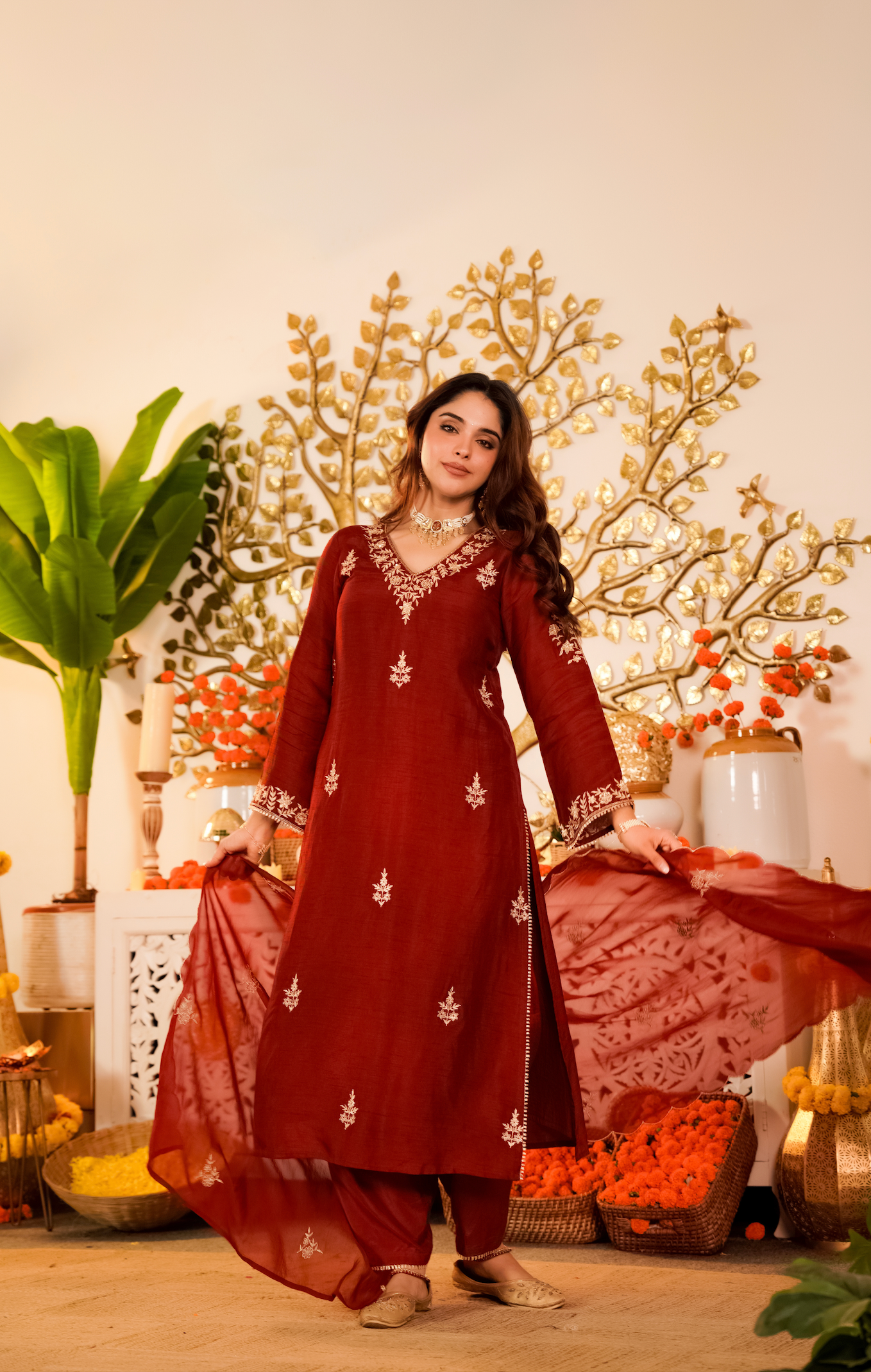Crimson Royale Pure Russian Silk Suit Set
