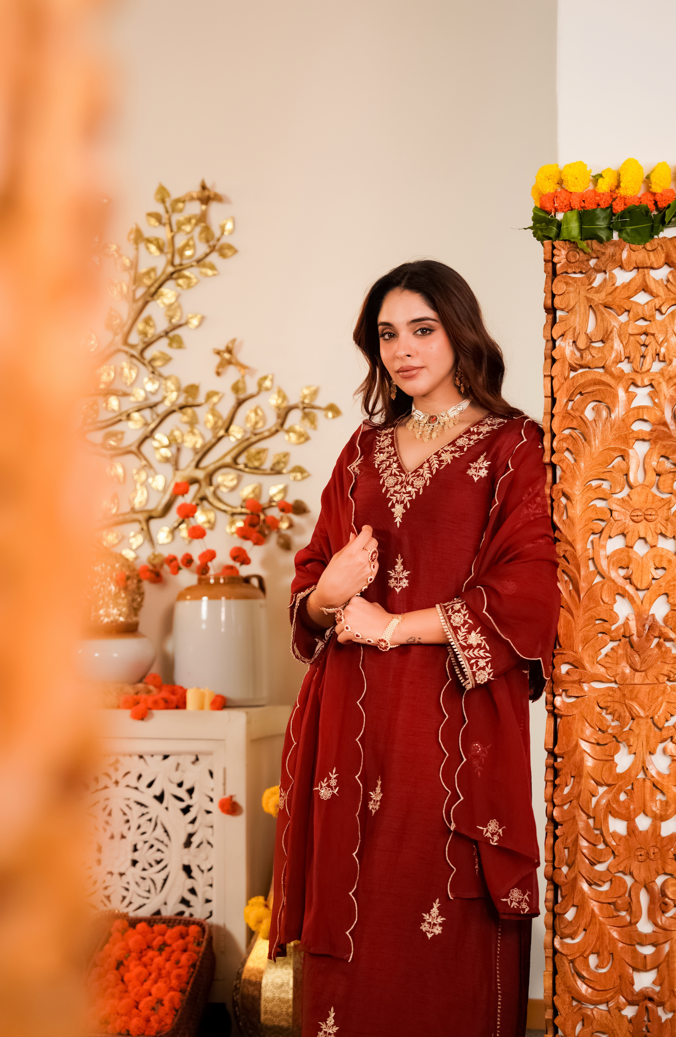 Crimson Royale Pure Russian Silk Suit Set