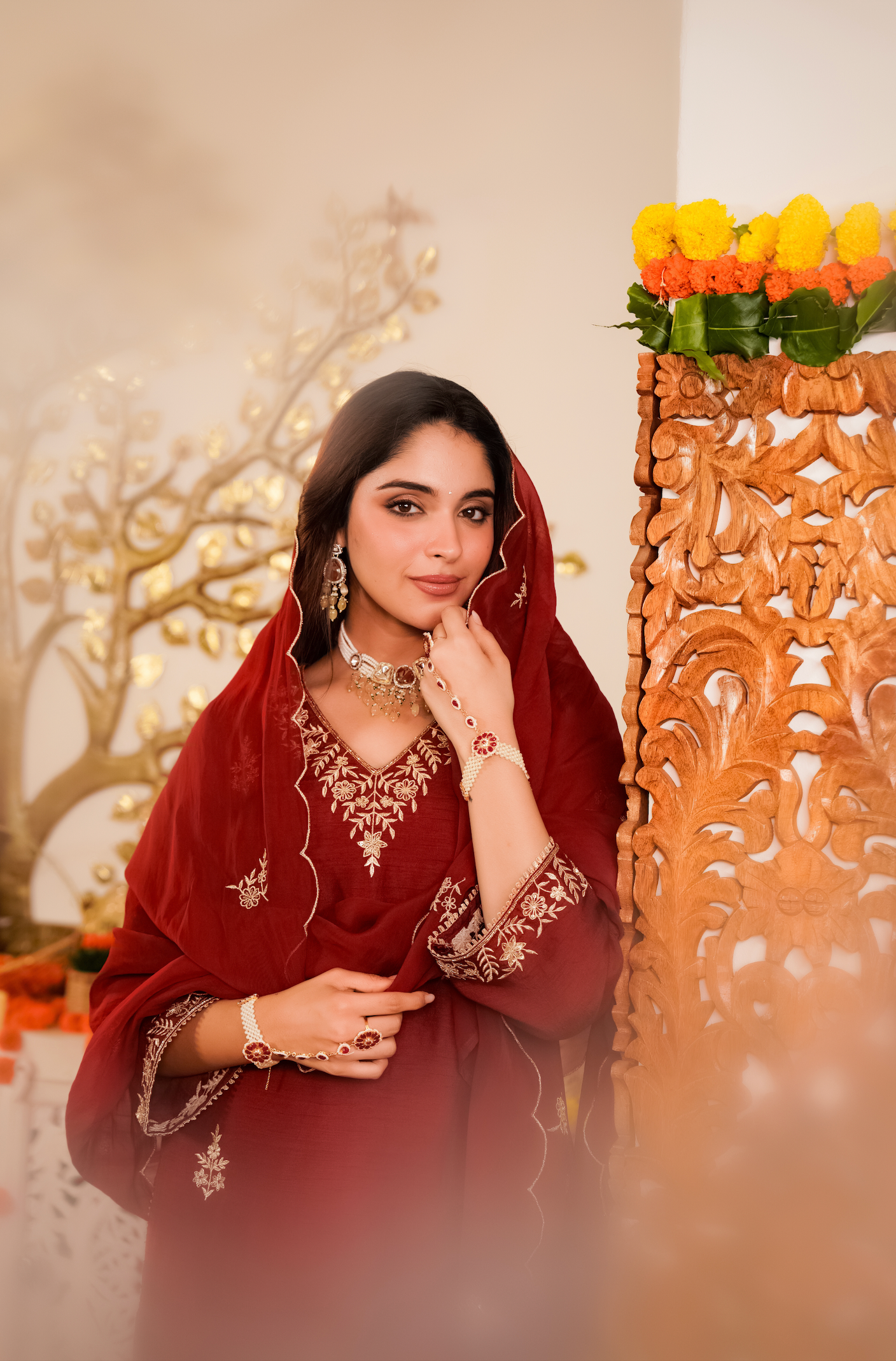 Crimson Royale Pure Russian Silk Suit Set