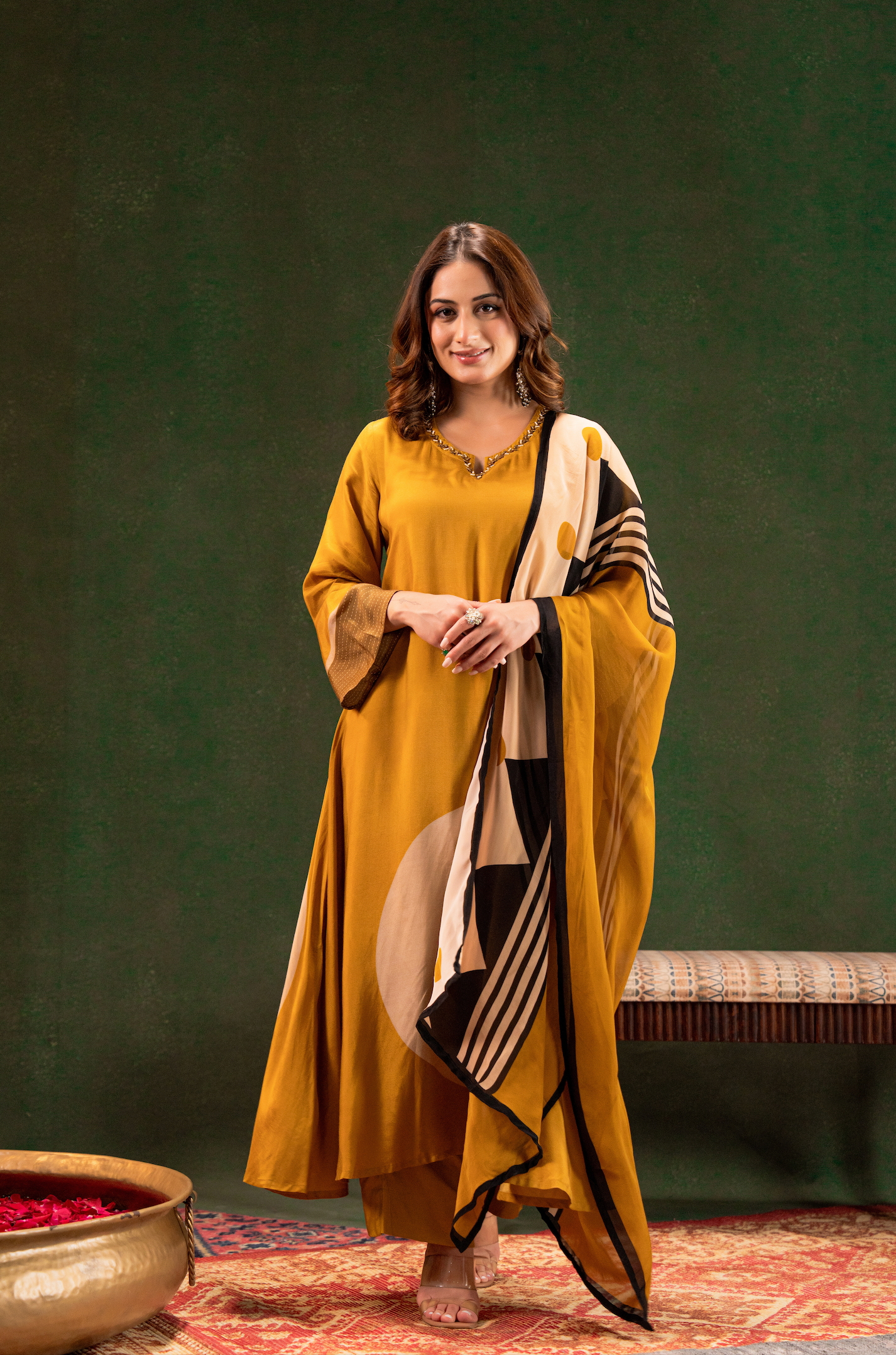 Golden Mustard Glow Pure Muslin Suit Set